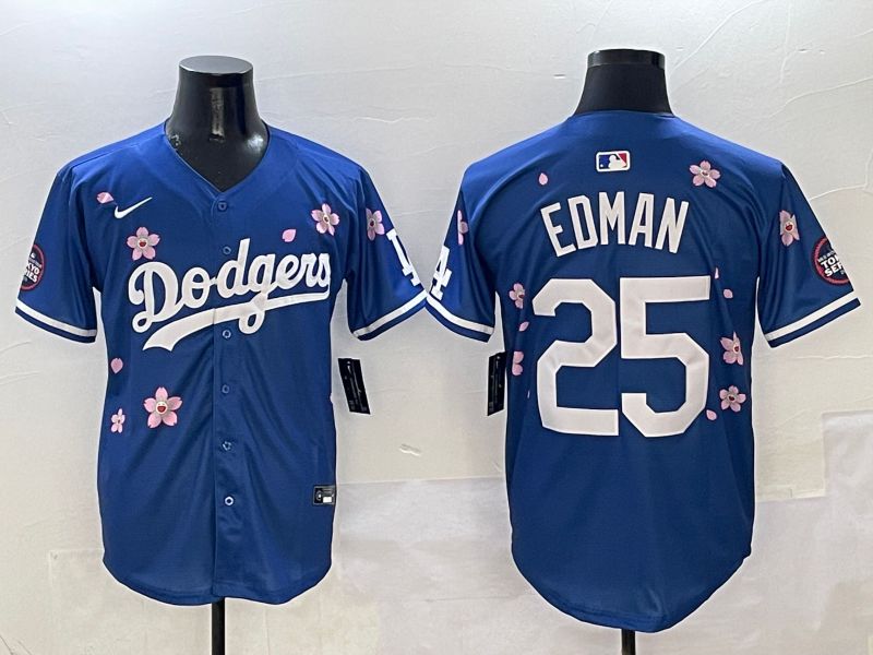 Men Los Angeles Dodgers 25 Edman Blue Sakura Edition 2025 Nike MLB Jersey style 1